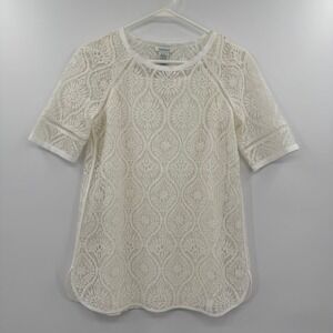 Women's Sundance Shirt Lace Tunic Top Blouse‎ White Short Sleeve xs